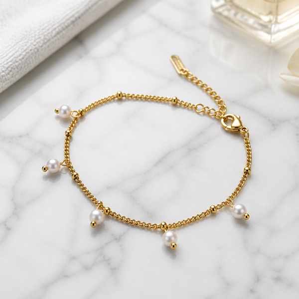 Pulsera Perlas del Mediterráneo - acero oro 18klt