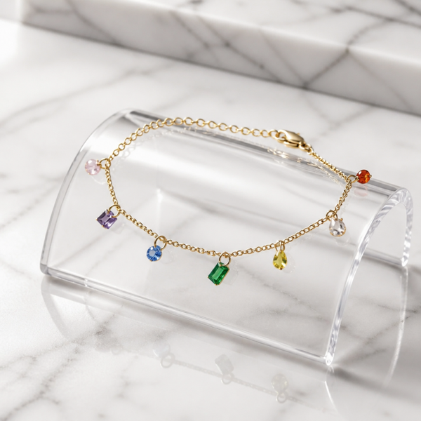 Pulsera Rainbow Charm - acero Oro 18k