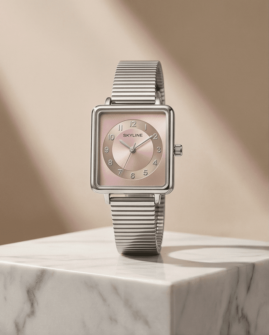 Reloj de Mujer SKYLINE Cuadrado Rosa – Acero Plateado | Joyas Herrero