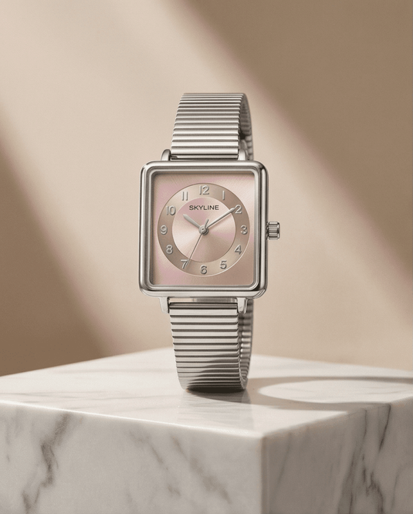 Reloj de Mujer SKYLINE Cuadrado Rosa – Acero Plateado | Joyas Herrero