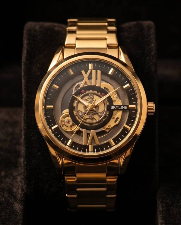 Reloj Skeleton Dorado Esfera Negra elegante - GENEVE