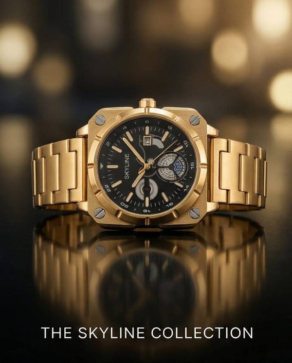 Reloj Skyline Gran Legado Acero Oro 18Klt – Dial Negro con Detalles Mecánicos-JoyasHerrero