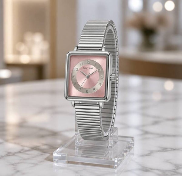 Reloj de Mujer SKYLINE Cuadrado Rosa – Acero Plateado | Joyas Herrero