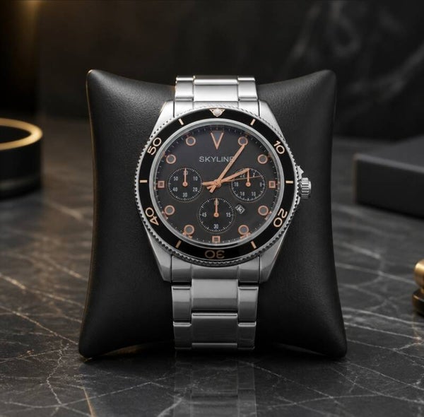 Reloj Skyline Hombre Acero Plata y Negro – Elegancia Premium y Precisión