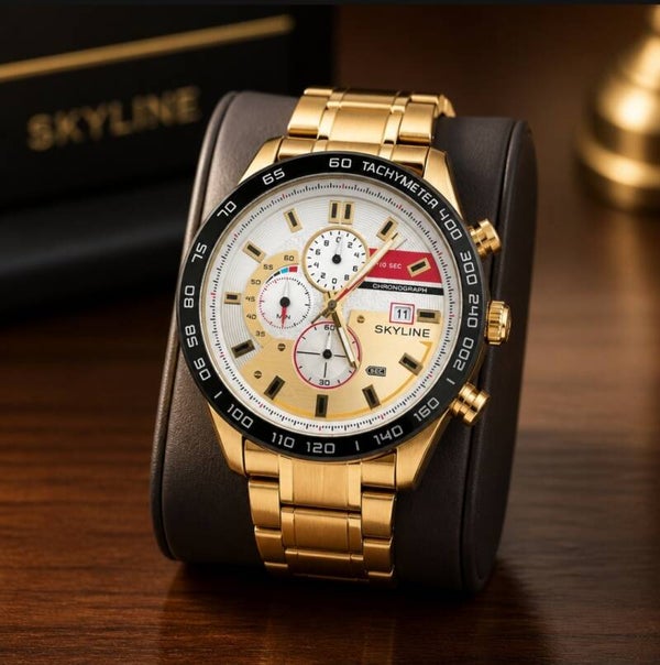 Reloj Skyline Hombre Big  Gold con Esfera Blanca – Cronógrafo Premium y Estilo Exclusivo