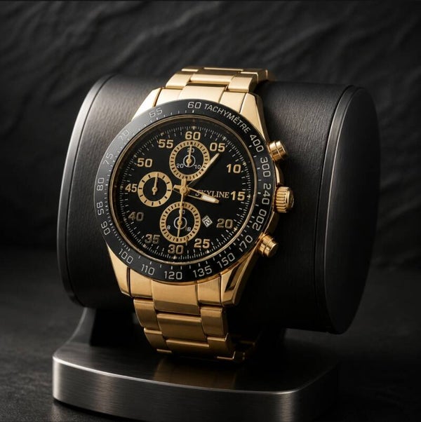 Reloj Skyline Hombre Dorado con Esfera Negra – Diseño Premium y Estilo Exclusivo