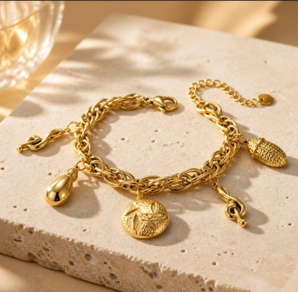 Pulsera Charm "Melodía de la Naturaleza" – Acero Alta Calidad Oro 18K