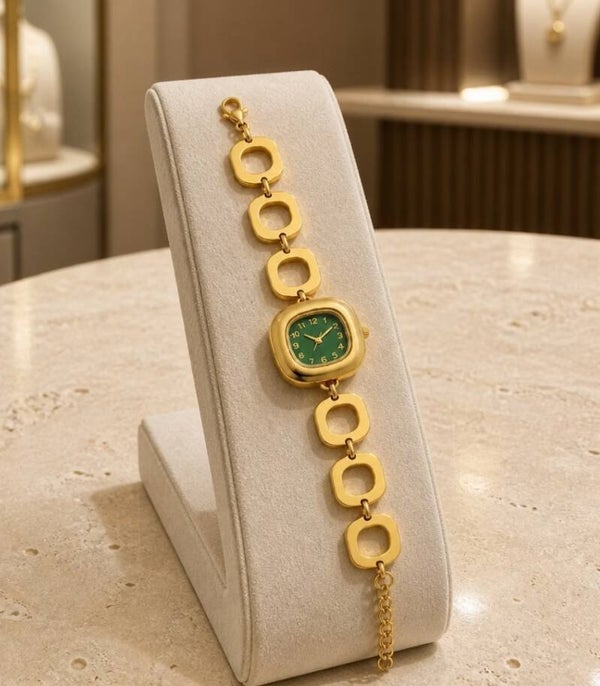Pulsera Reloj Acero Chapado en Oro 18Klt · Diseño Elegante y Atemporal
