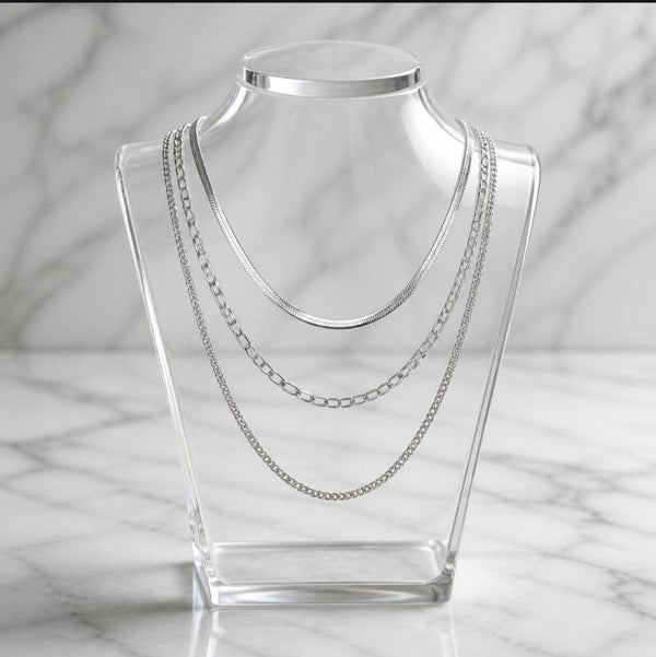 Set de Cadenas Triples "Silver Street" – Acero Quirúrgico 316L