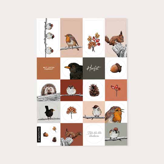 Stickervel herfst vogels en bosdieren