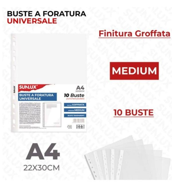 Sunlux Buste a Foratura A4 22x30 Finitura Goffata 10 Buste