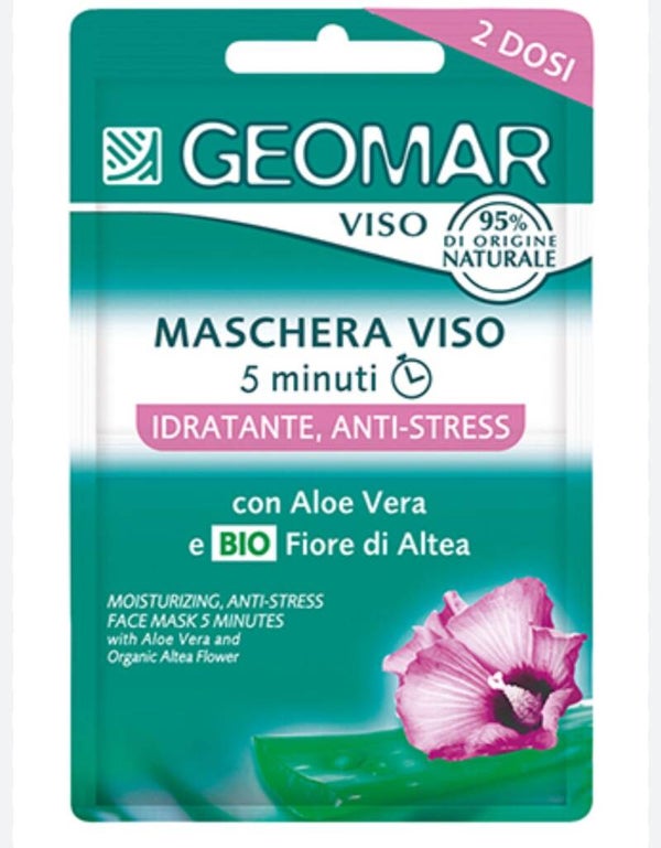 Geomar Crema Viso Maschera 5 Minuti Idratante Anti Stress Aloe Vera Bio Fiore Di Altea