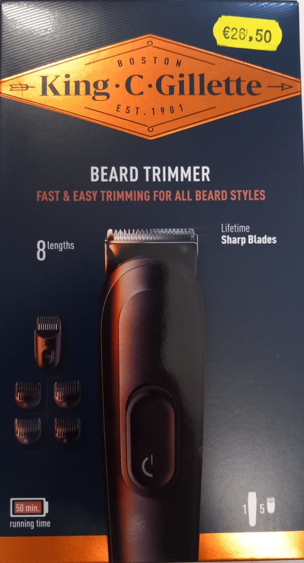 King C. Gillette Beard Trimmer Regola Barba 5 Pettini 8 Lunghezze
