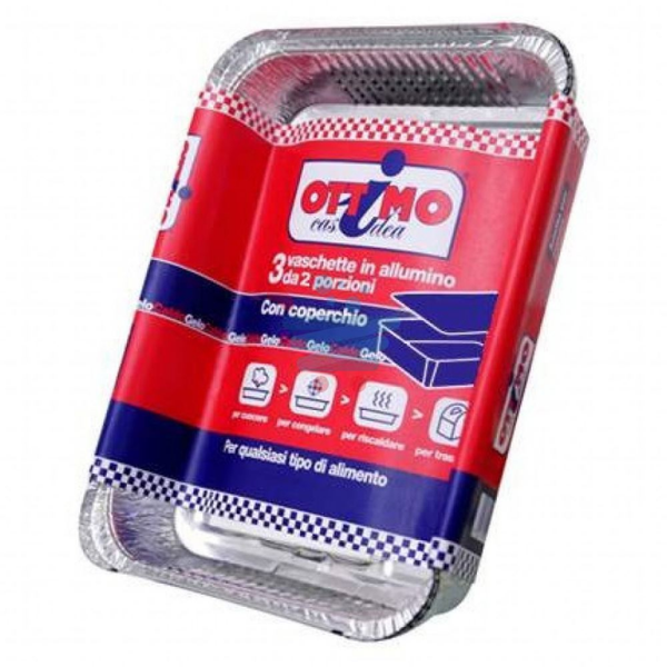 Ottimo 3 Vaschette Alluminio 2 Porzioni con Coperchio