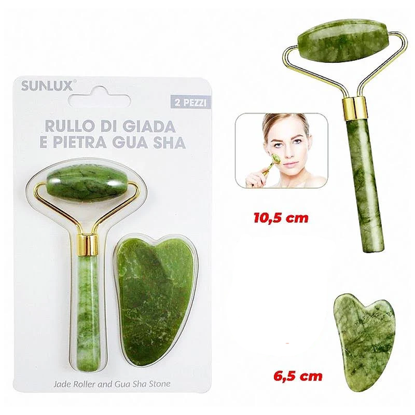 Sunlux Rullo di Giada e Gua Sha 2pz 10,5cm / 6,5cm