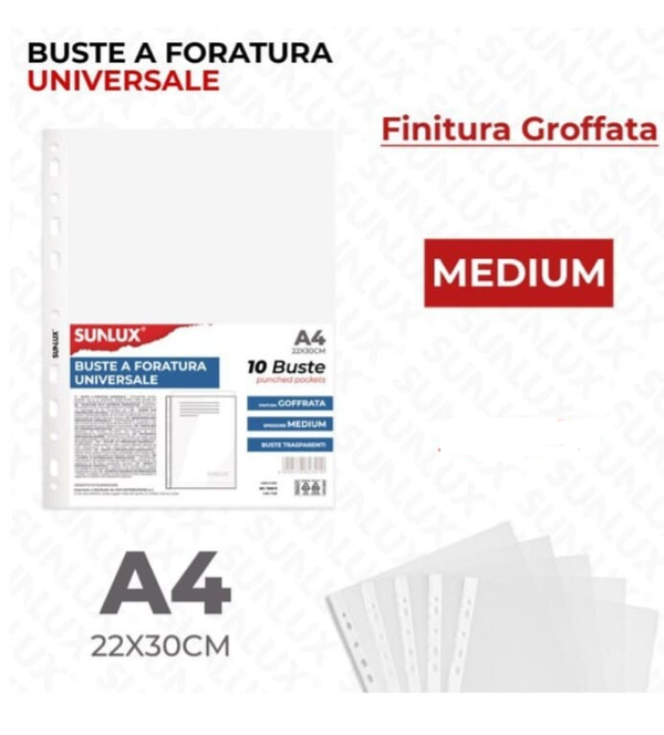 Sunlux Buste a Foratura A4 22x30 Finitura Goffata 25 Buste