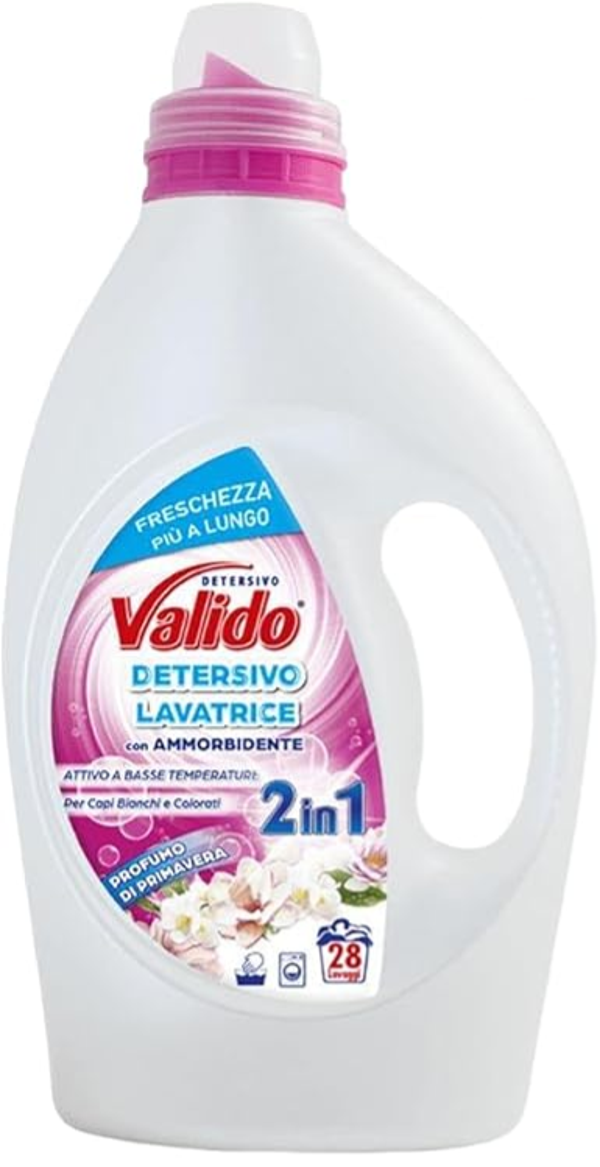 Valido Detersivo Lavatrice 2 in 1 Con Ammorbidente 28 Lavaggi Profumo di Primavera