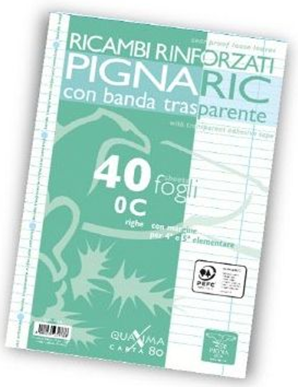 Pigna Ricambi Rinforzati con Banda Trasparente Riga 0c Riga con Margine 40 fogli