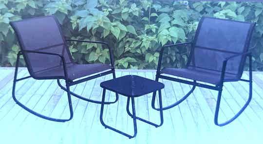 Ad Trend Set da Giardino in Metallo Sedie a Dondolo + Tavolinetto Piano in Vetro