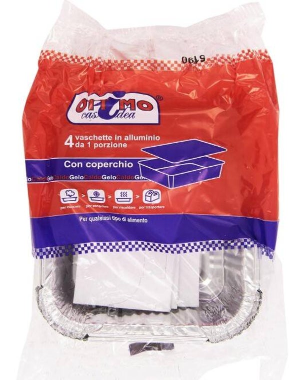 Ottimo 4 Vaschette Alluminio 1 Porzione con Coperchio