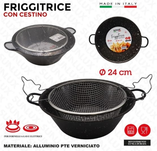 Sunlux Padella Friggitrice Antiaderente con Cestello Ø 24cm