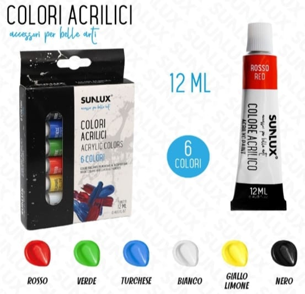 Sunlux Colori Acrilici 6 colori 12ml