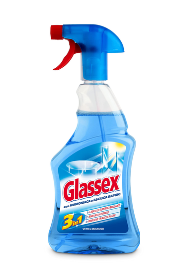 Glassex con Ammoniaca Asciuga Rapido 3 in 1 Vetri e Multiuso 500ml