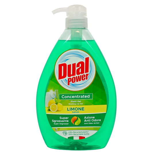 Dual Power Concentrato Piatti Gel Limone Super Sgrassante Azione Anti Odore con Dispenser 1lt