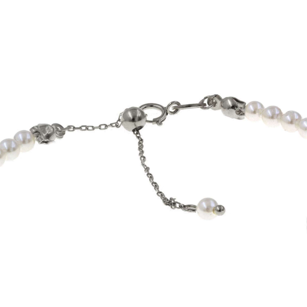 Collana di Perline Girocollo con Fermatura ed Estensione in Argento 925 Rodiato Lunghezza 41 cm + 4 cm estensione. Perline Calibro 3 mm