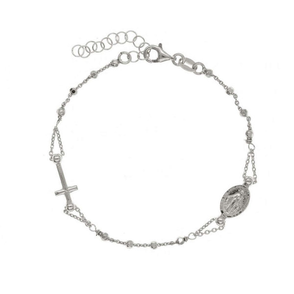 Bracciale Argento 925 Rosario Rodiato 17+3 cm estensione