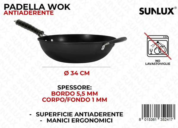 Sunlux Padella Wok Antiaderente Ø 34 cm