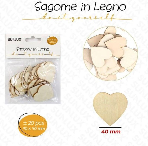 Sunlux Sagome In Legno Cuori 40x40 mm 20pz