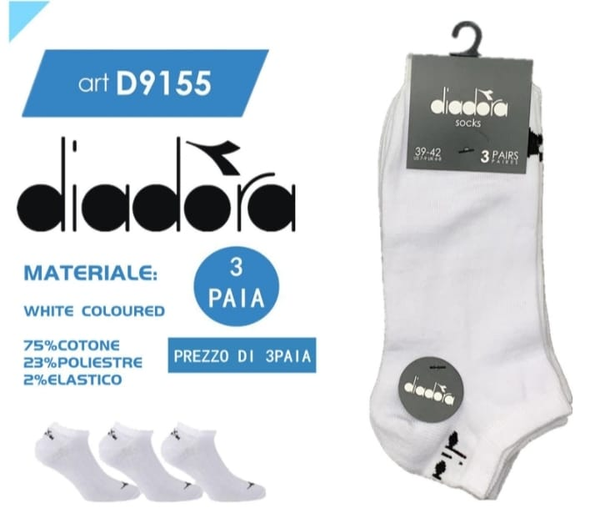 Diadora Fantasmino In Cotone Set 3 Paia Bianco