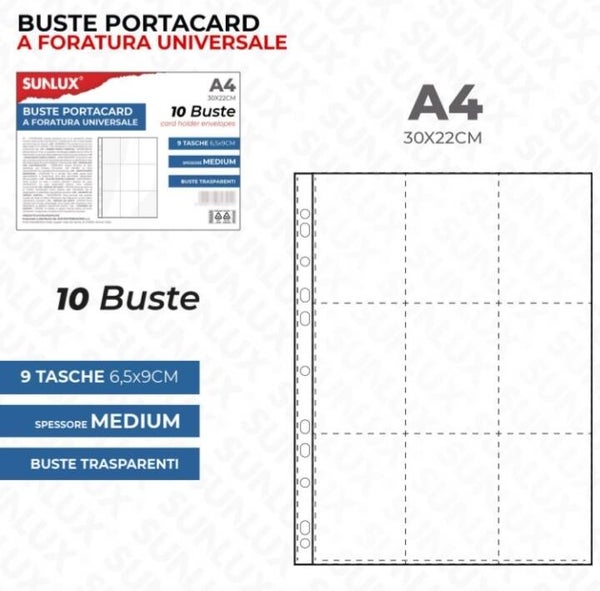Sunlux Buste Portacard a Foratura Universale 10 Buste