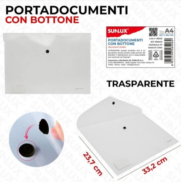 Sunlux Portadocumenti con Bottone f.to A4 23,7 x 33,2 cm