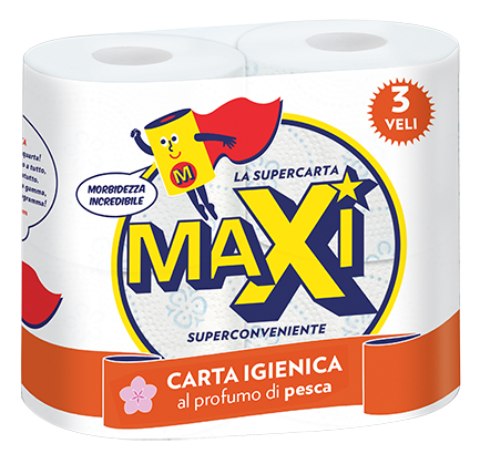 Maxì Carta Igienica 4 Rotoli al Profumo di Pesca 3 Veli