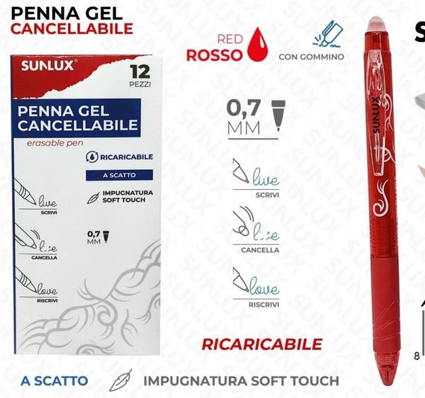 Sunlux Penna a Gel Scatto Cancellabile Vari Colori