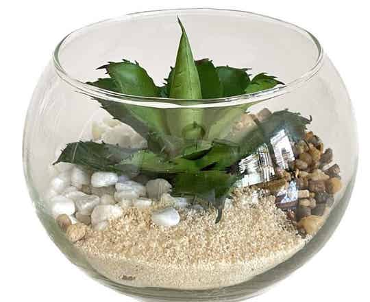 Lovimport Pianta Grassa Vasetto Vetro Finta 14 x 10,70 cm