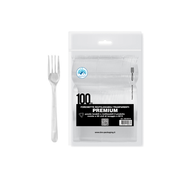 Bio Packaging Premium Forchette 100 pz Lavabili e Riutilizzabili Bianche