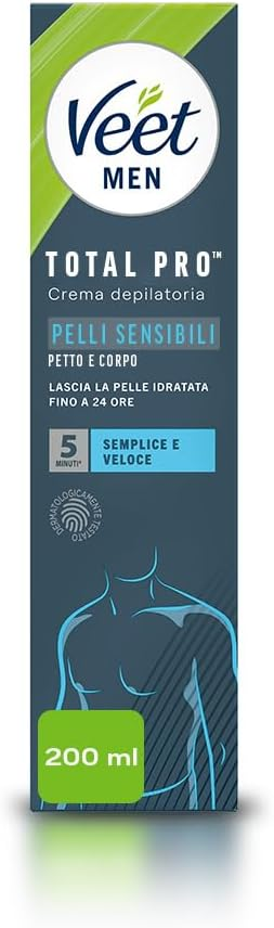 Veet Men Total Pro Crema Depilatoria Pelli Sensibili