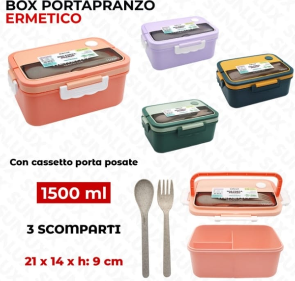 Sunlux Box Porta Pranzo 1500ml con Posate Lunch Box