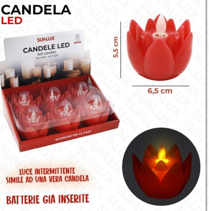 Sunlux Candela Led Fiore Rosso