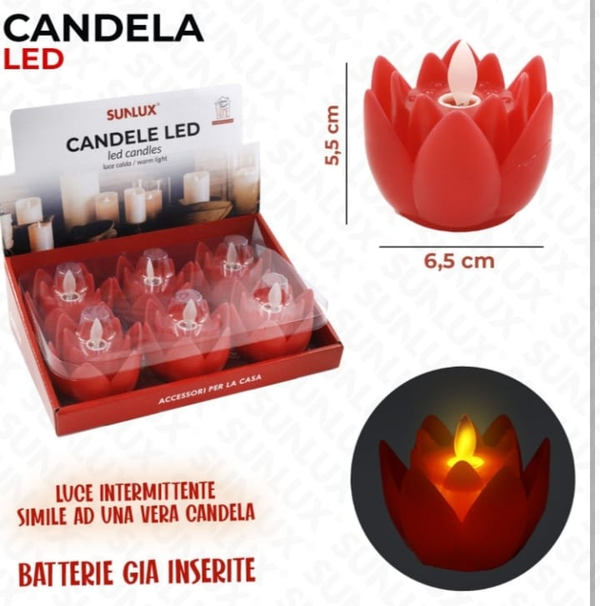 Sunlux Candela Led Fiore Rosso