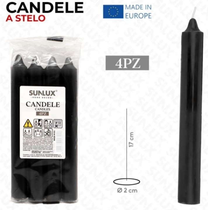 Sunlux Candele a Stelo 4pz Nere