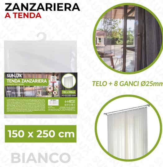 Sunlux Zanzariera 150 x 250 cm con 8 anelli Ø 2,5cm