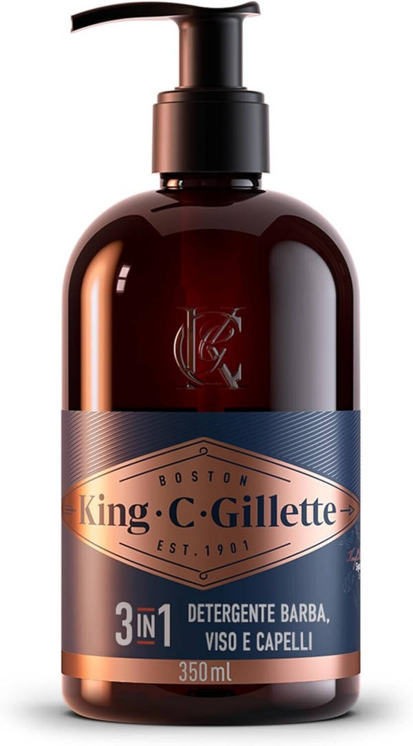 King C. Gillette Detergente per Barba, Viso e Capelli 3-in-1 350ml