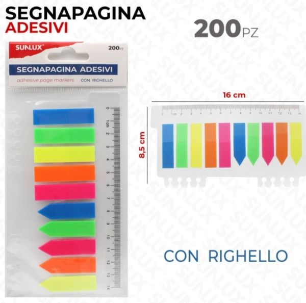 Sunlux Segnapagina Adesivi con Righello 200pz