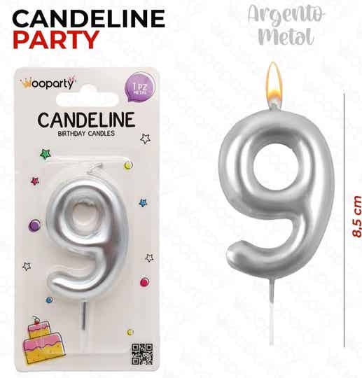 Wooparty Candelina con Numero Argentato Metal