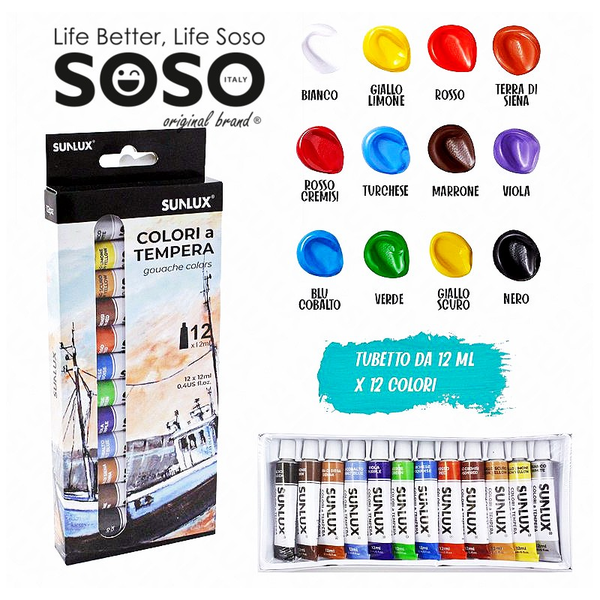 Sunlux Colori a Tempera 12 Colori