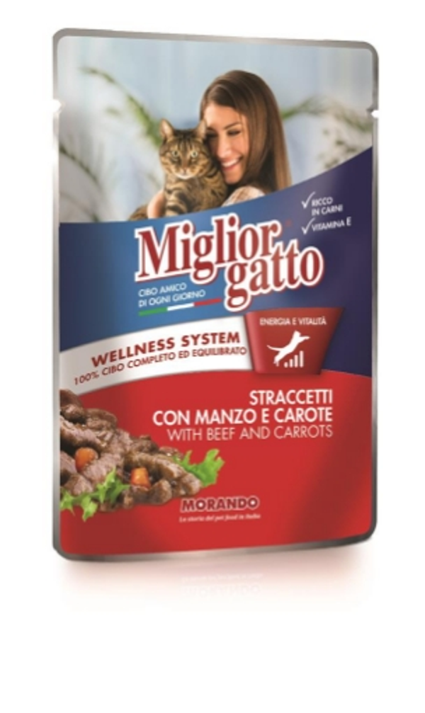 Miglior Gatto Straccetti con Manzo e Carote 100gr